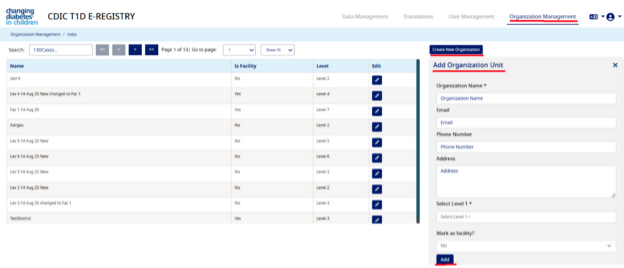 Organization Management interface screenshot