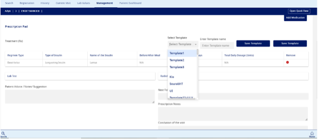 Prescription Pad - saved templates list