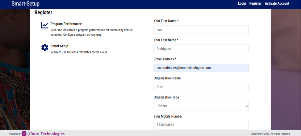 Platform homepage with Register button screenshot