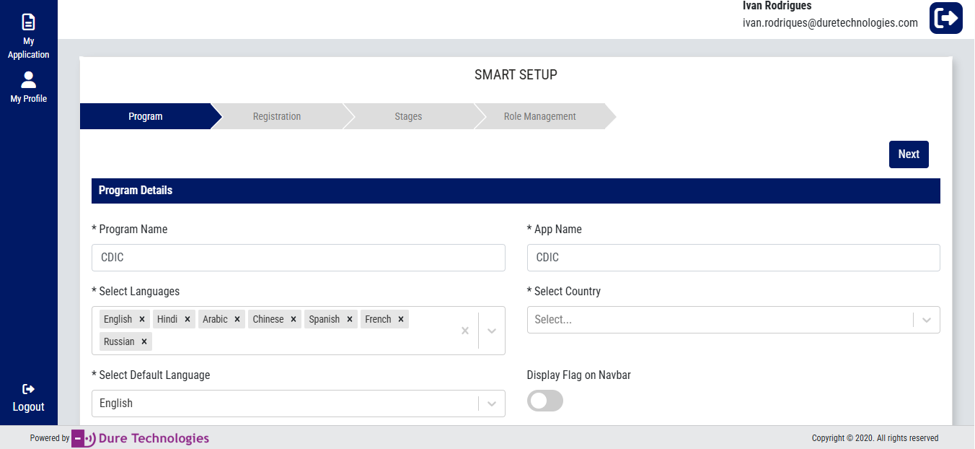 Language configuration screenshot