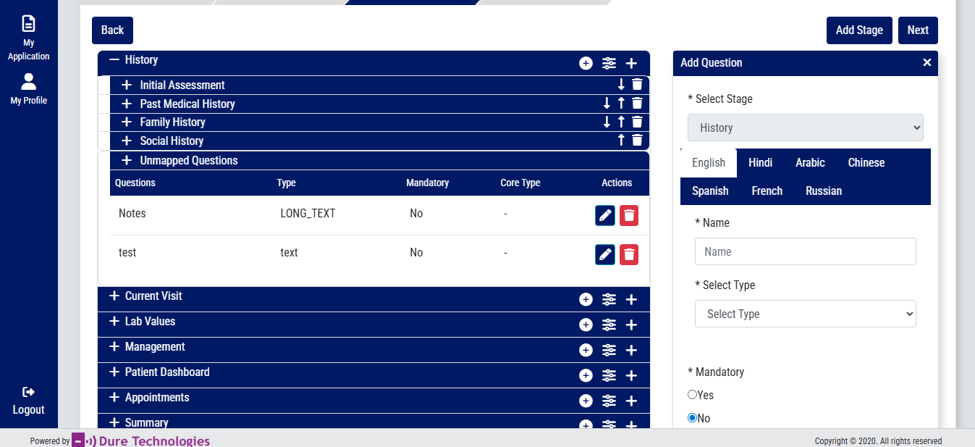 Configure questions within section screenshot