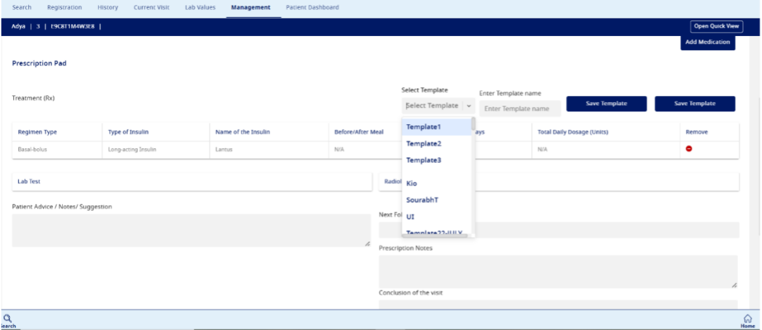 Template selection with dropdwon